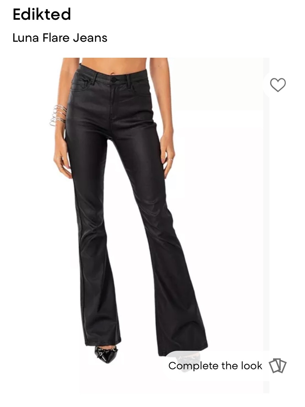 Edikted Womens Black Faux Leather Flare Pants